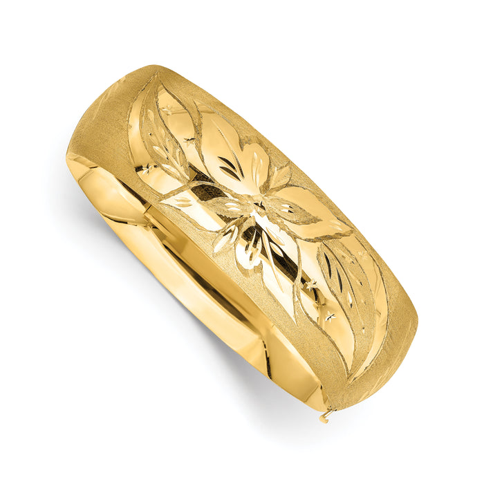 14k 13/16 Oversize Florentine Engraved Hinged Bangle Bracelet-FE13/16O