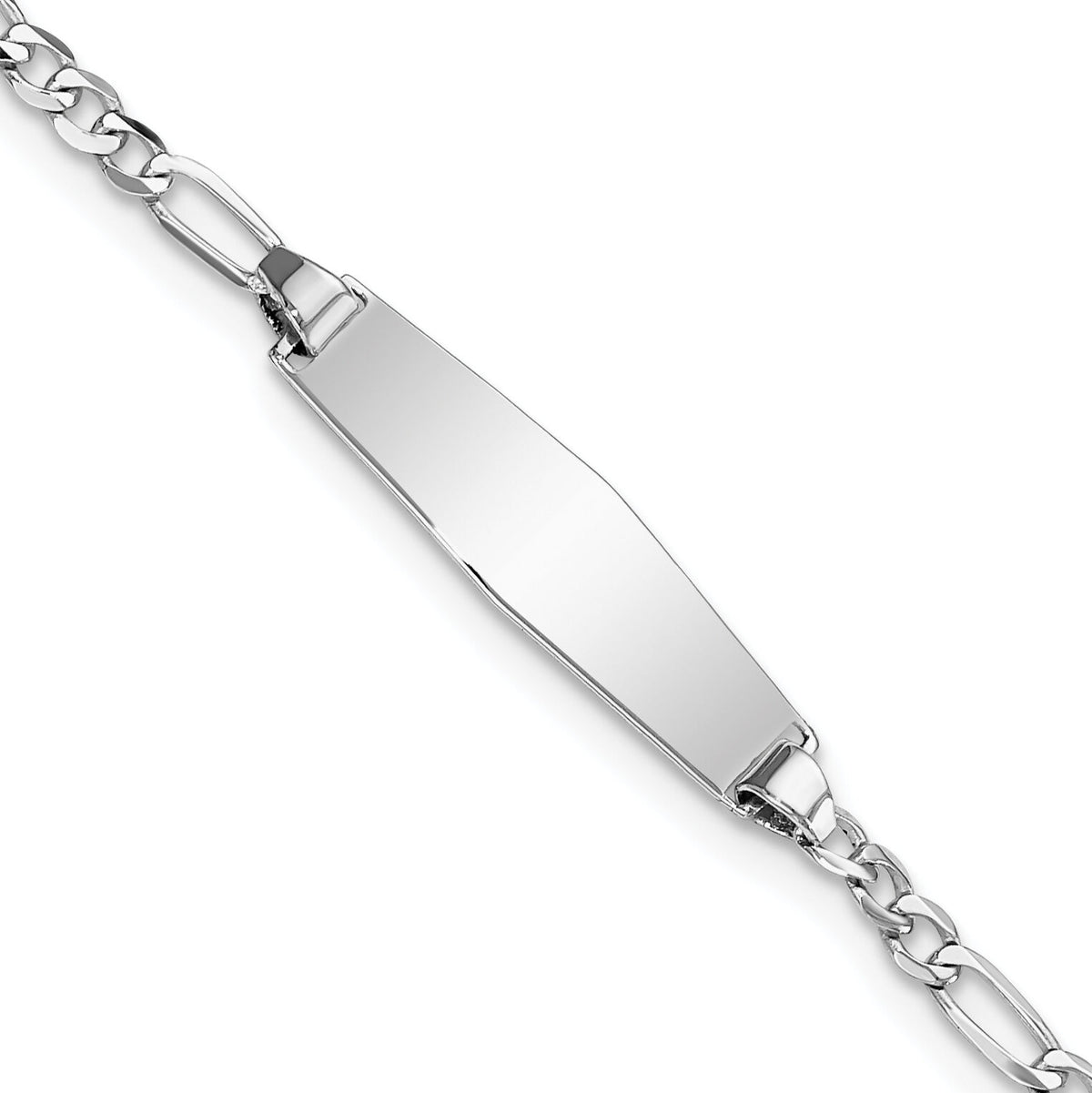 14k WG Soft Diamond Shape Figaro Link ID Bracelet-FG60IDCW-7
