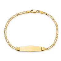 14k Soft Diamond Shape Figaro ID Bracelet-FG80IDC-7