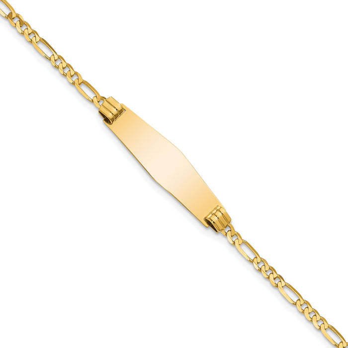 14k Soft Diamond Shape Figaro ID Bracelet-FG80IDC-7