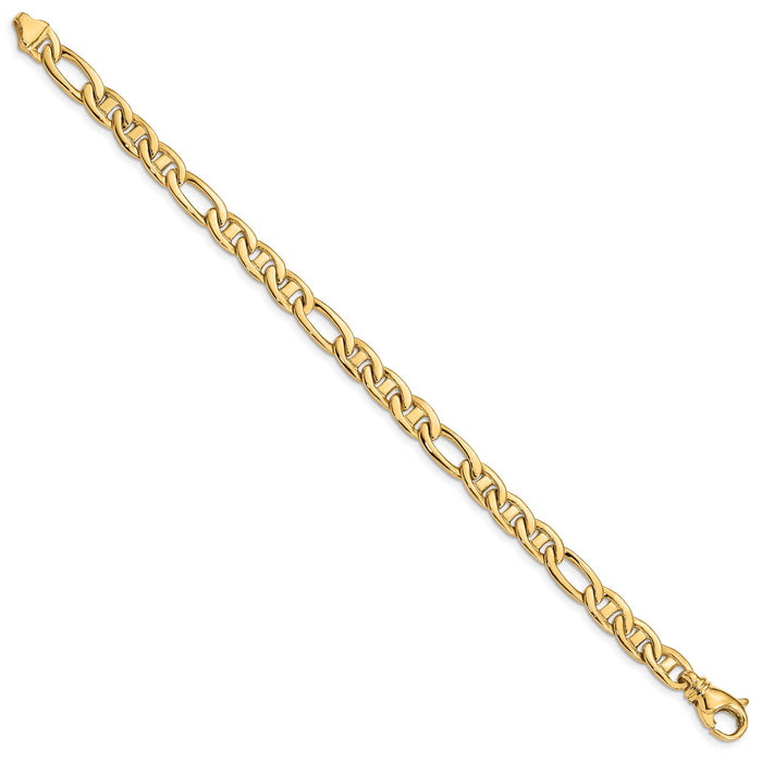 14k 6.5mm Solid Hand-polished 3 & 1 Flat Anchor Chain-FL438-7.25