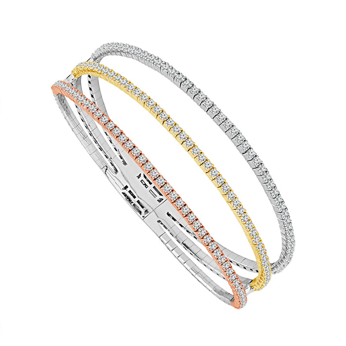 Diamond Bangle 2.60 ct tw 14k White Gold+14k Yellow Gold+14k Rose Gold-FSBG5158S8T