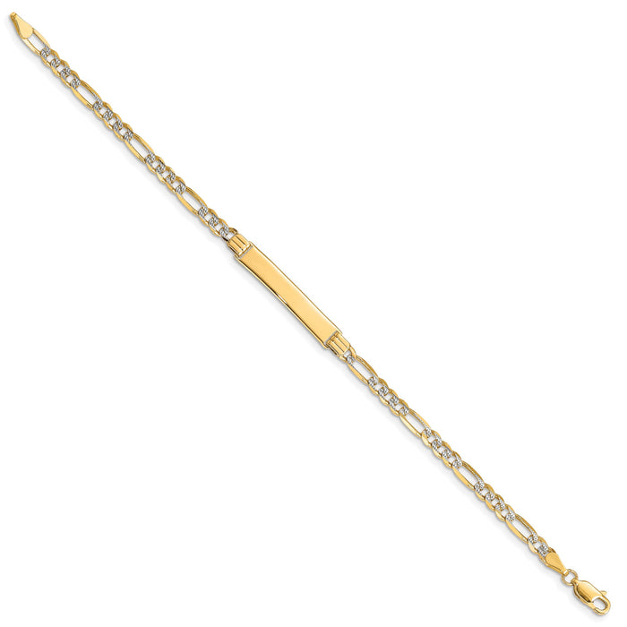 14k with Rhodium PavÃ© Figaro ID Bracelet-FW100ID-8