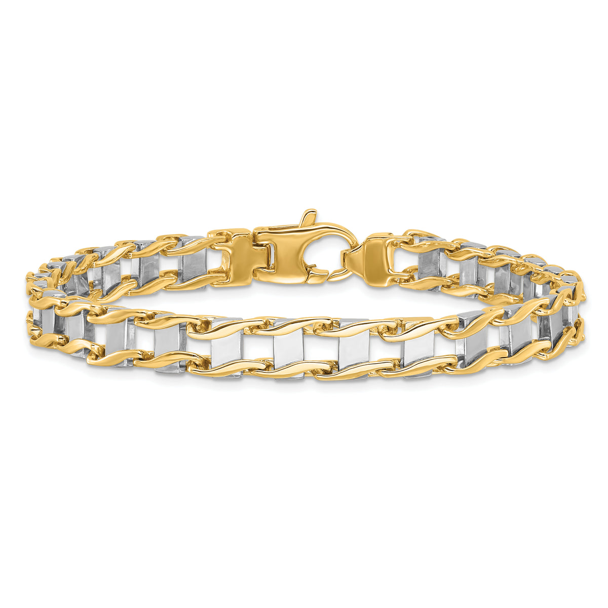 14k Two-tone 7.5mm Hand-polished Fancy Link Bracelet-GB168-8.5