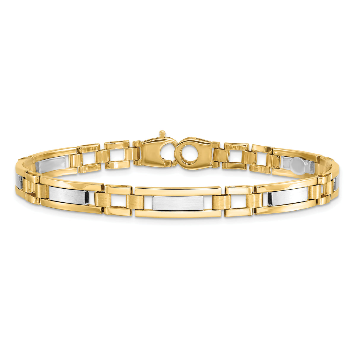 14k Two-tone Polished and Satin 8.5in Mens Link Bracelet-GB247-8.5