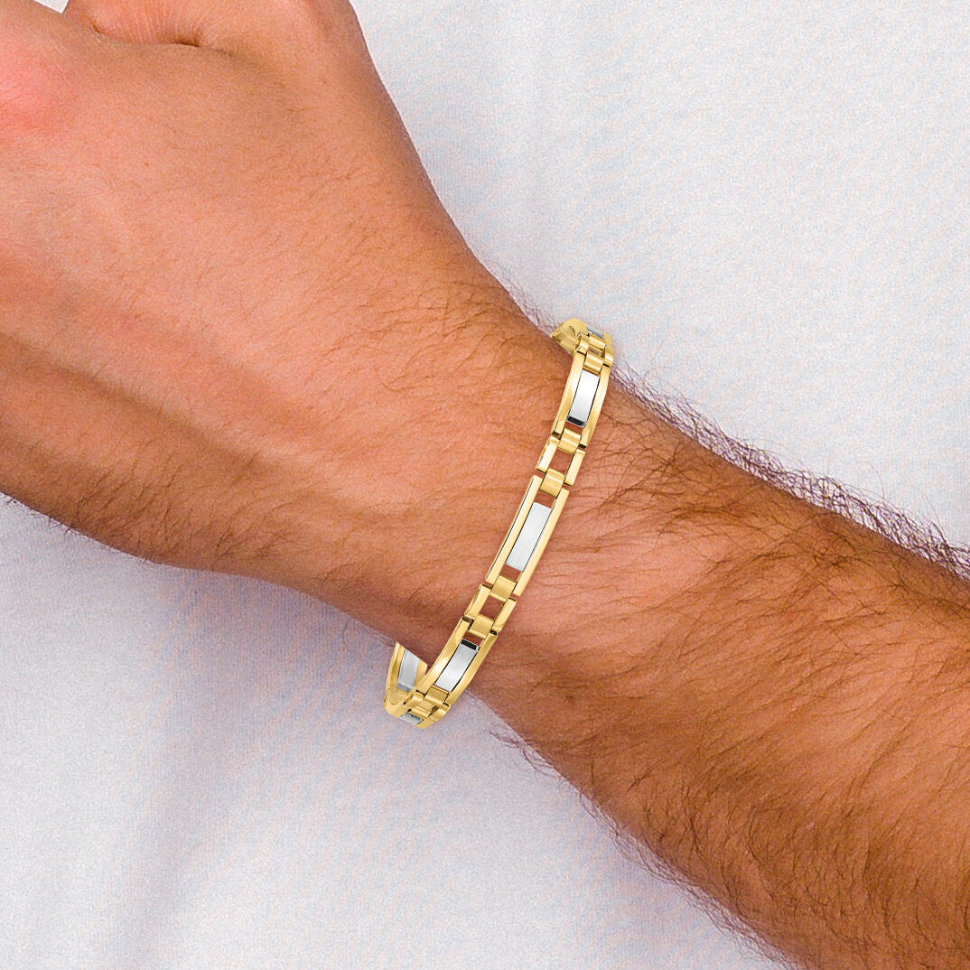 14k Two-tone Polished and Satin 8.5in Mens Link Bracelet-GB247-8.5