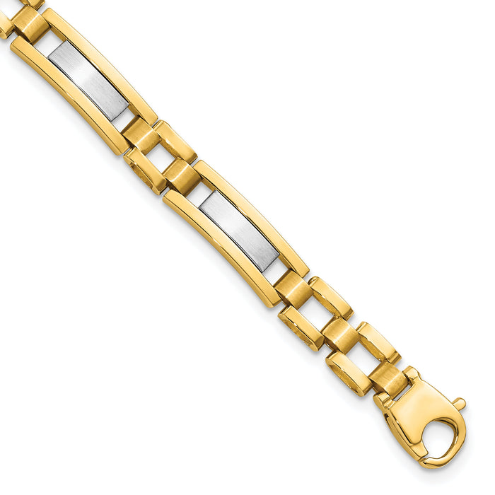 14k Two-tone Polished and Satin 8.5in Mens Link Bracelet-GB247-8.5