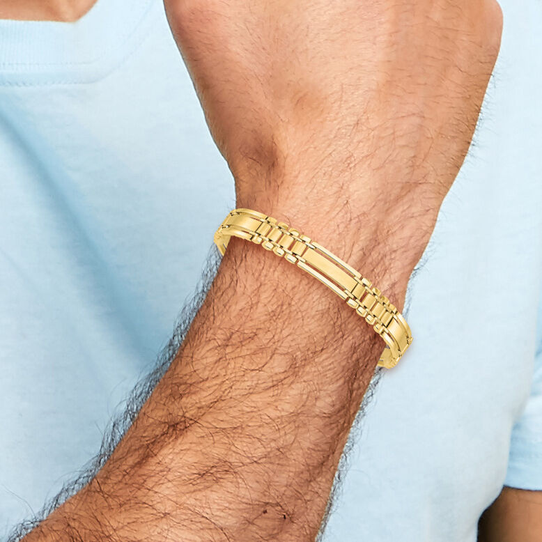 14k Polished and Satin 8.5in Mens Link Bracelet-GB253-8.5