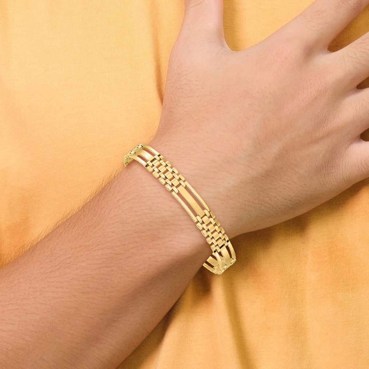14k Polished and Satin 8.75in Mens Link Bracelet-GB254-8.75