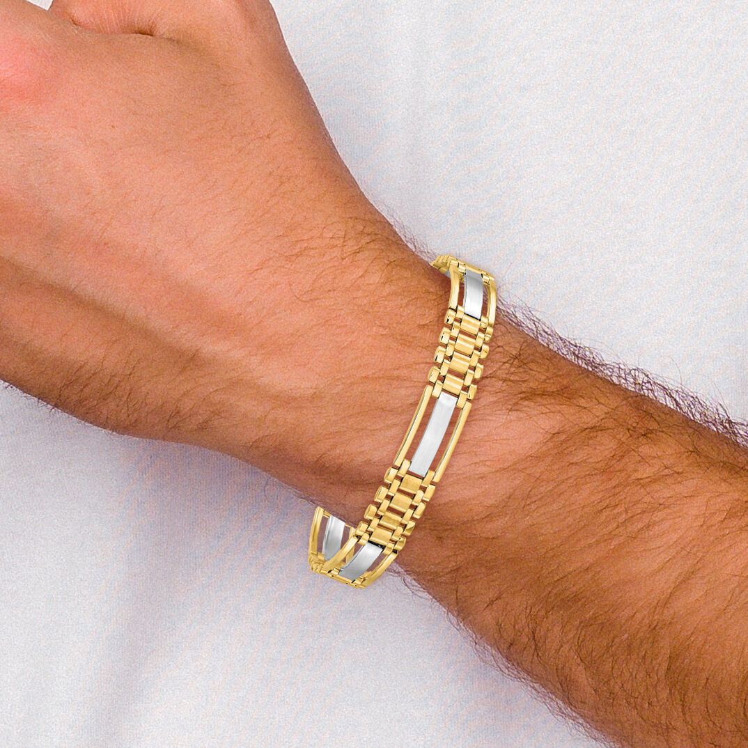 14k Mens Two-tone Polished and Satin 8.75in Mens Link Bracelet-GB255-8.75