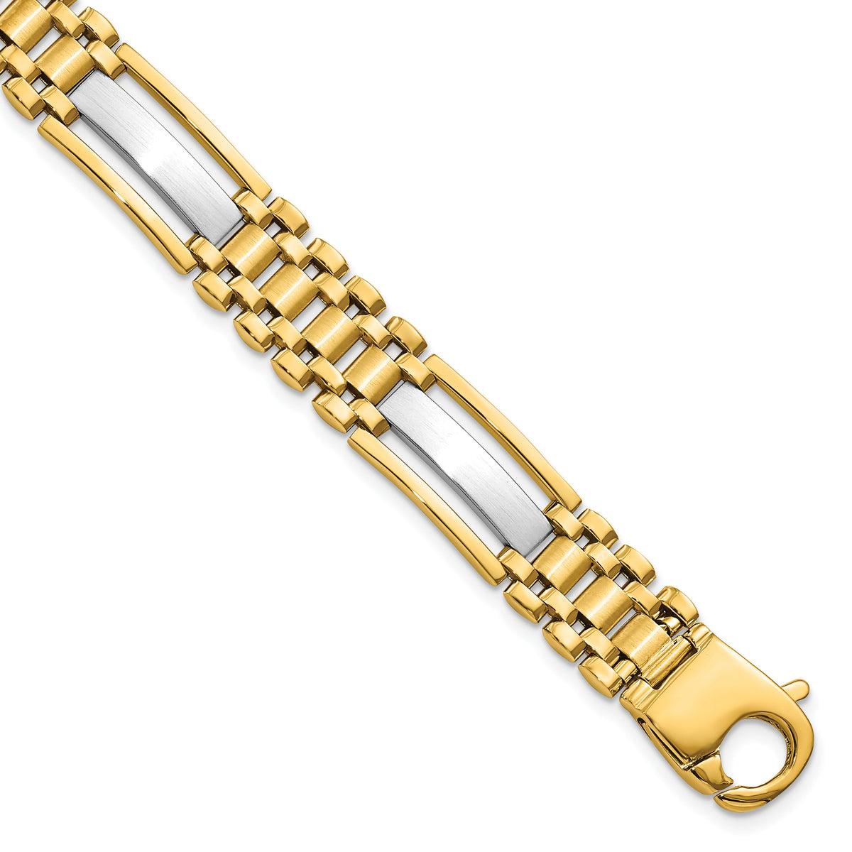 14k Mens Two-tone Polished and Satin 8.75in Mens Link Bracelet-GB255-8.75