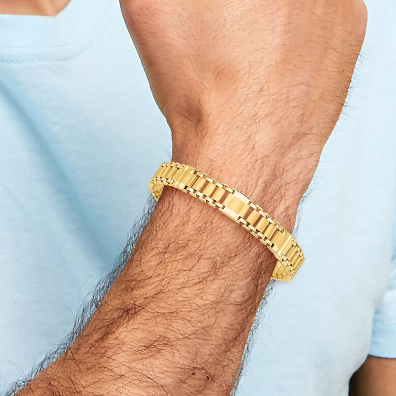 14k Satin & Polished Men's Link Bracelet-GB258-8.5