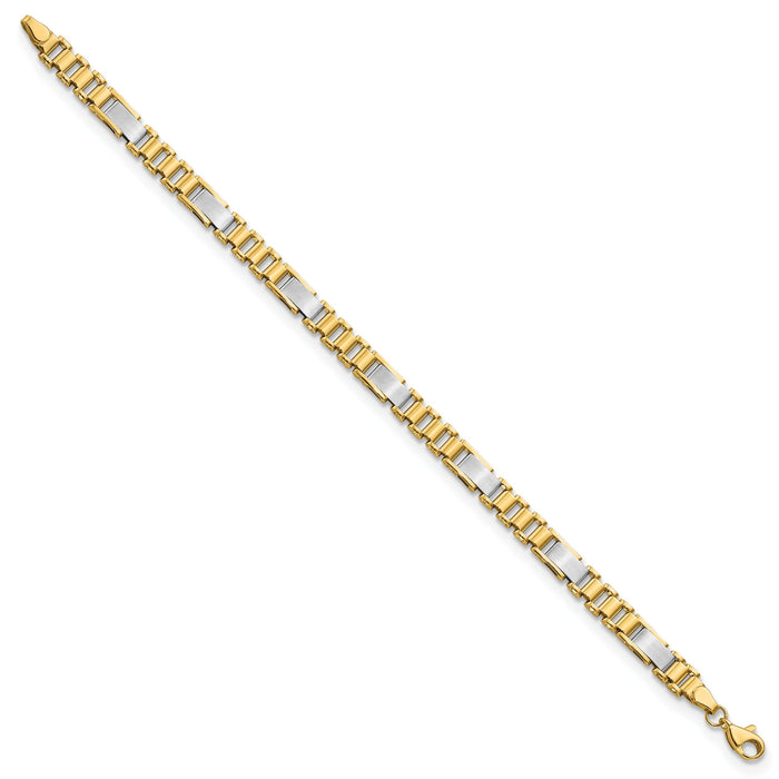 14k Two-tone Brushed and Polished Fancy Link 8in Bracelet-GB265-8