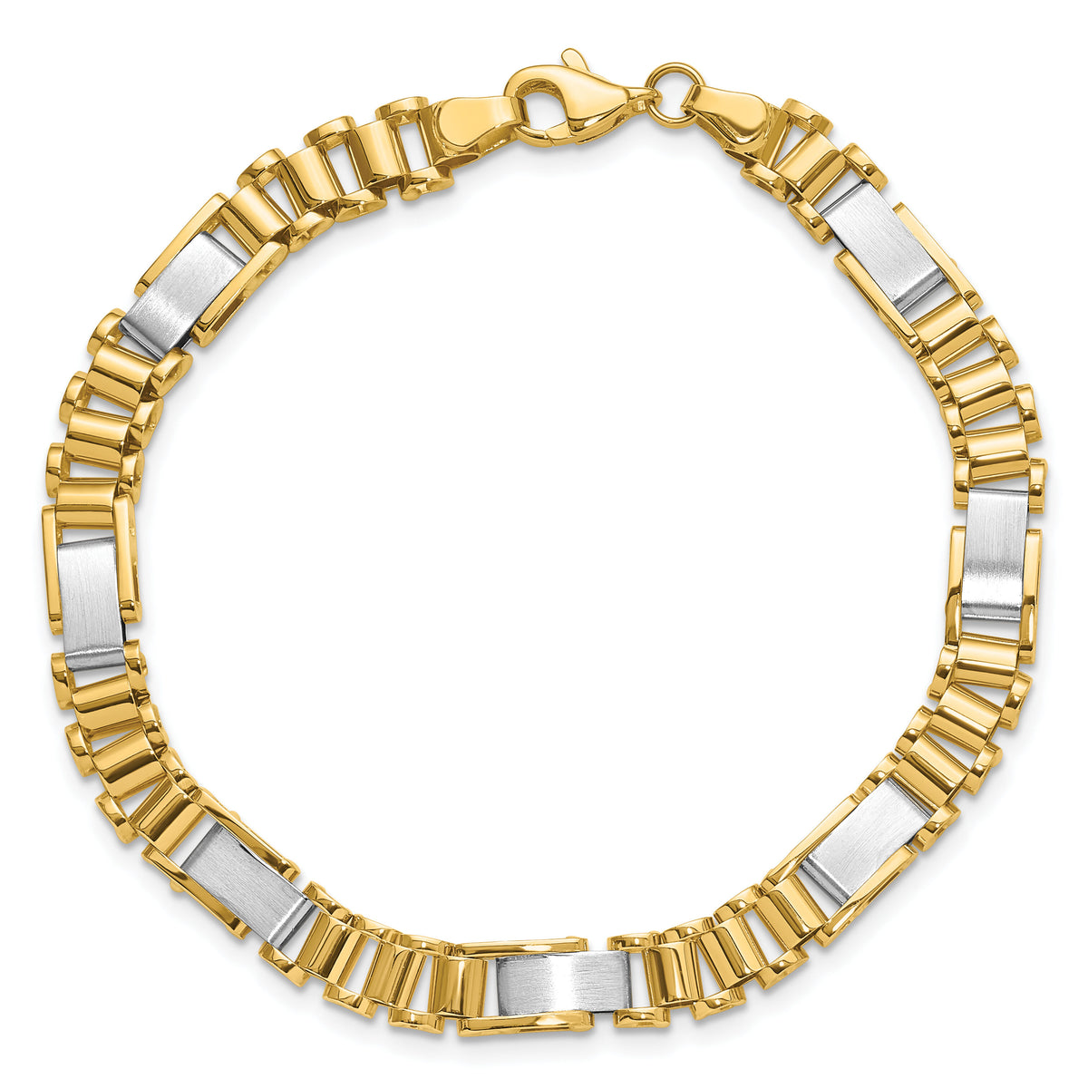 14k Two-tone Brushed and Polished Fancy Link 8in Bracelet-GB265-8