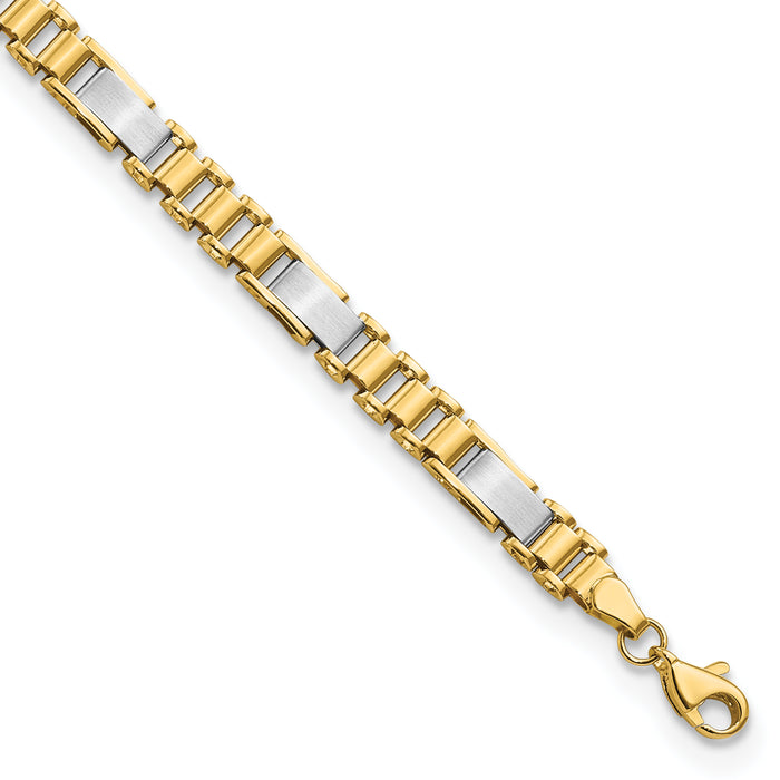14k Two-tone Brushed and Polished Fancy Link 8in Bracelet-GB265-8