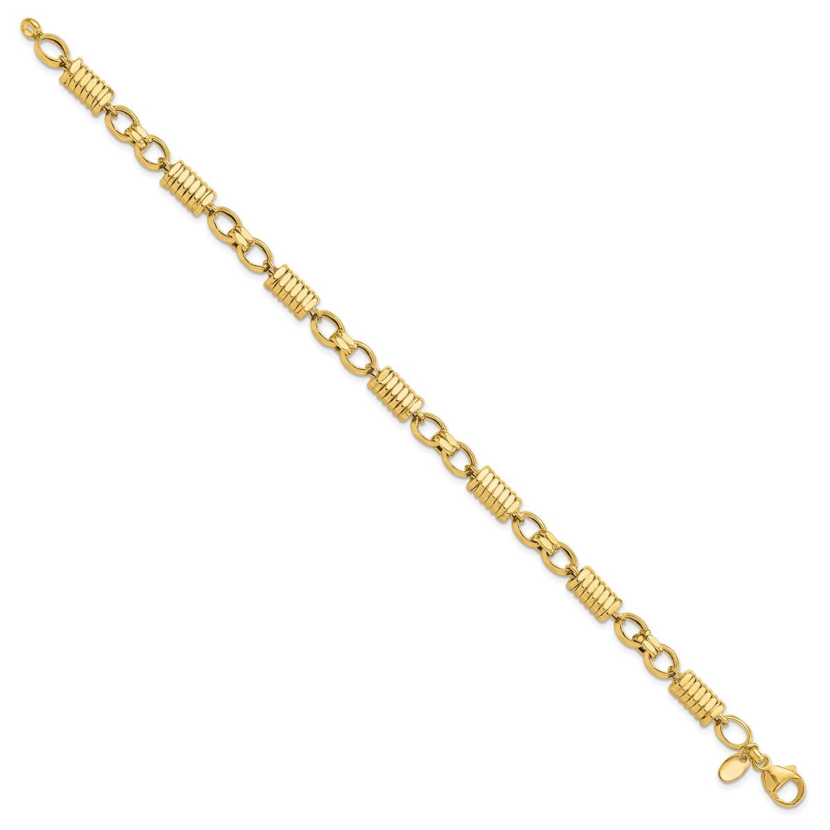 14k Polished and Grooved Fancy Link Men's Bracelet-GB284-8.5