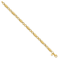 14k Polished and Grooved Fancy Link Men's Bracelet-GB284-8.5