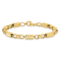14k Polished and Grooved Fancy Link Men's Bracelet-GB284-8.5