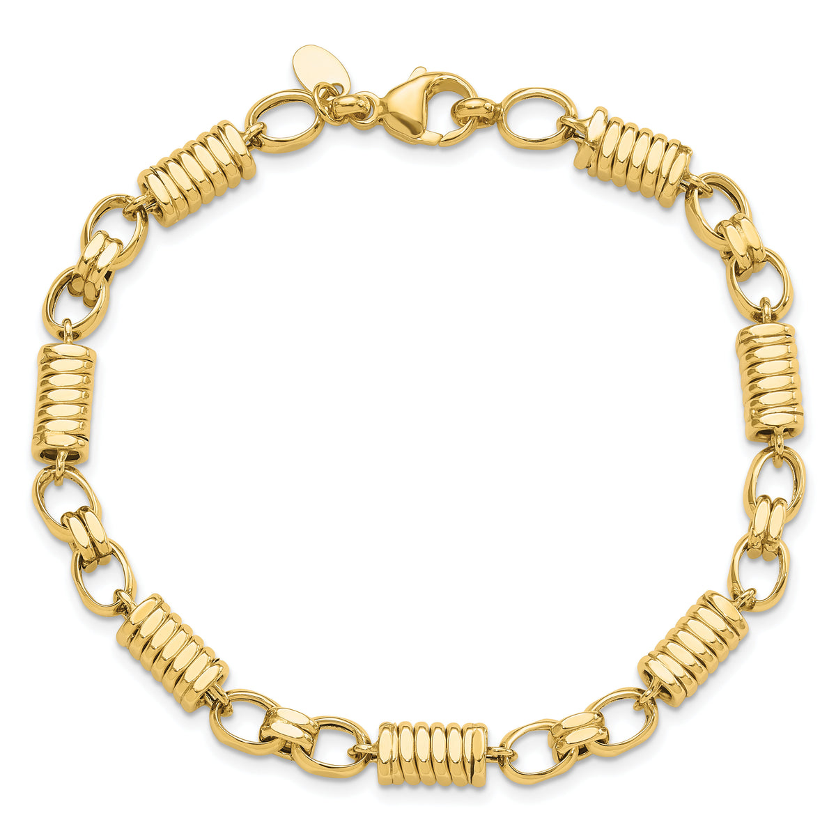 14k Polished and Grooved Fancy Link Men's Bracelet-GB284-8.5