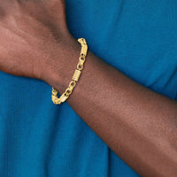 14k Polished and Grooved Fancy Link Men's Bracelet-GB284-8.5