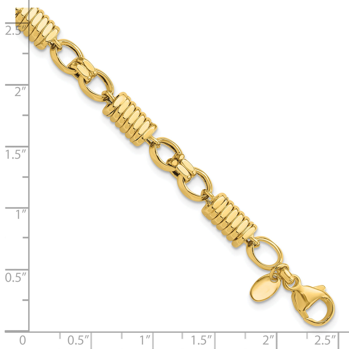 14k Polished and Grooved Fancy Link Men's Bracelet-GB284-8.5