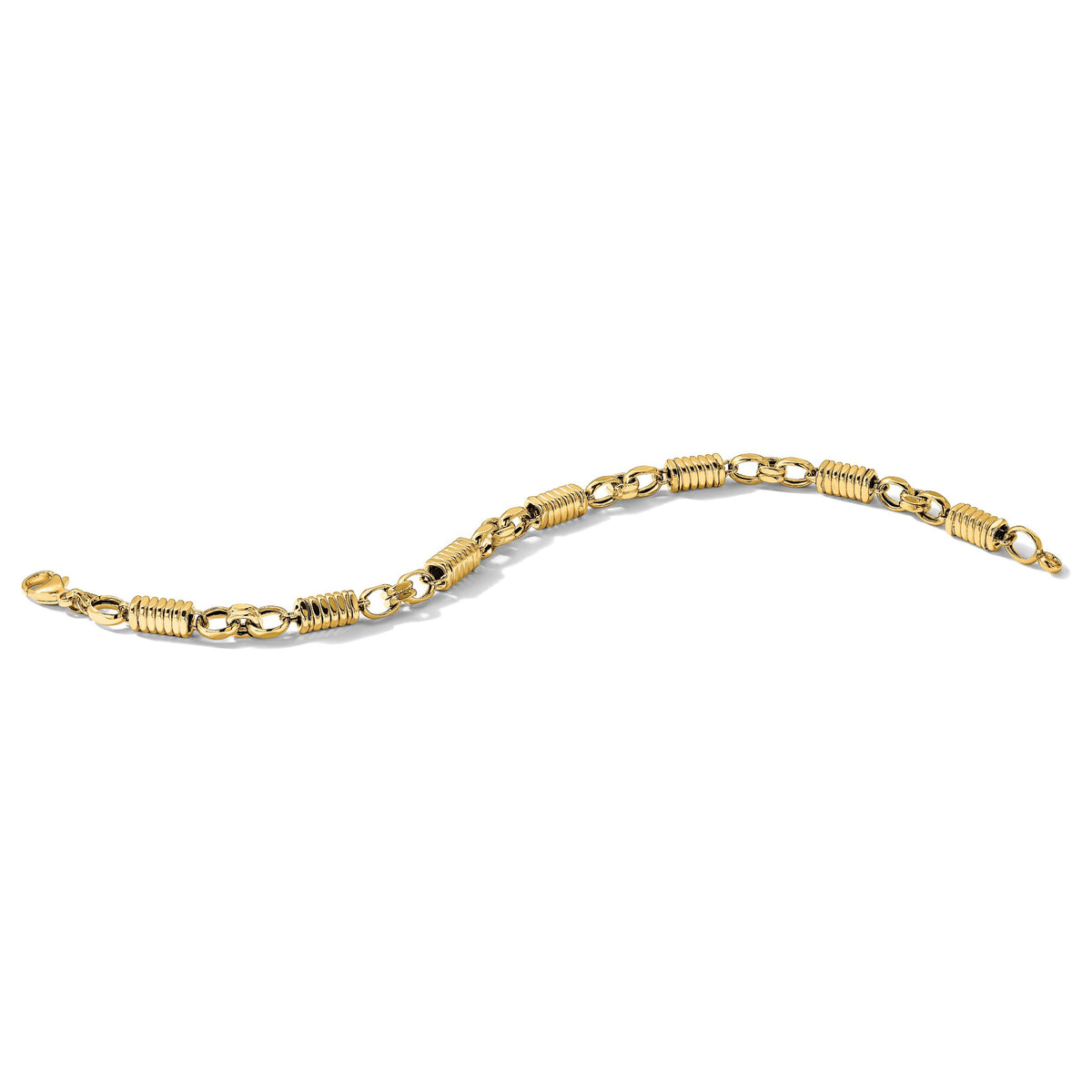 14k Polished and Grooved Fancy Link Men's Bracelet-GB284-8.5