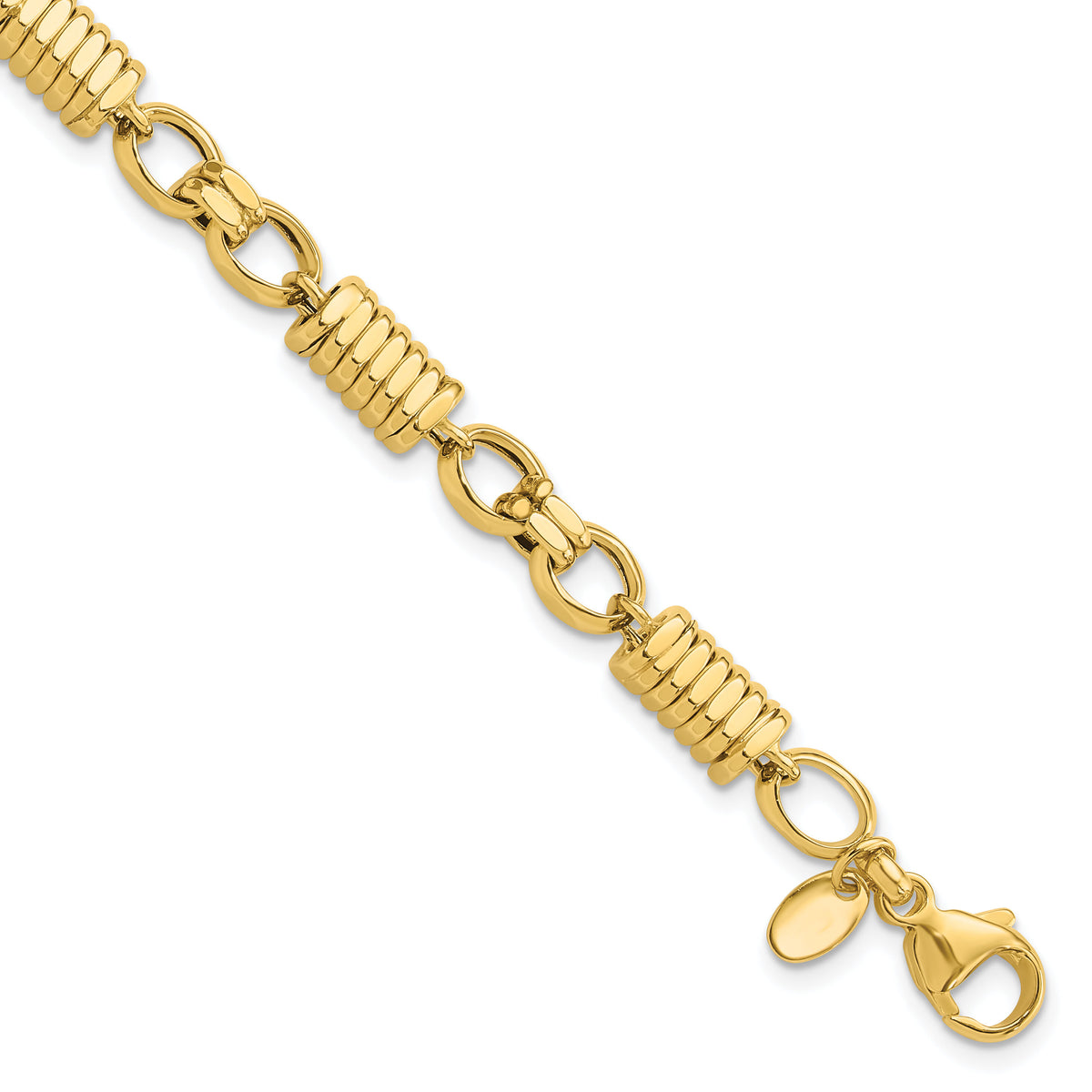 14k Polished and Grooved Fancy Link Men's Bracelet-GB284-8.5