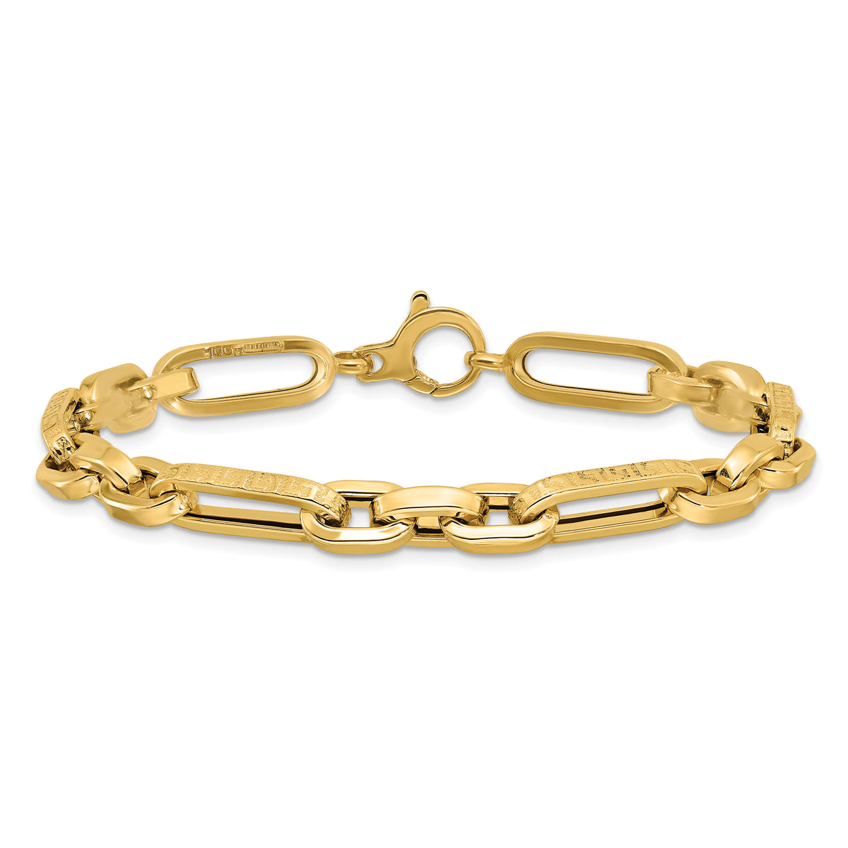 14K Polished and Textured Design Fancy Link Bracelet-GB287-8