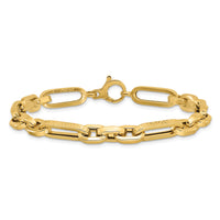 14K Polished and Textured Design Fancy Link Bracelet-GB287-8