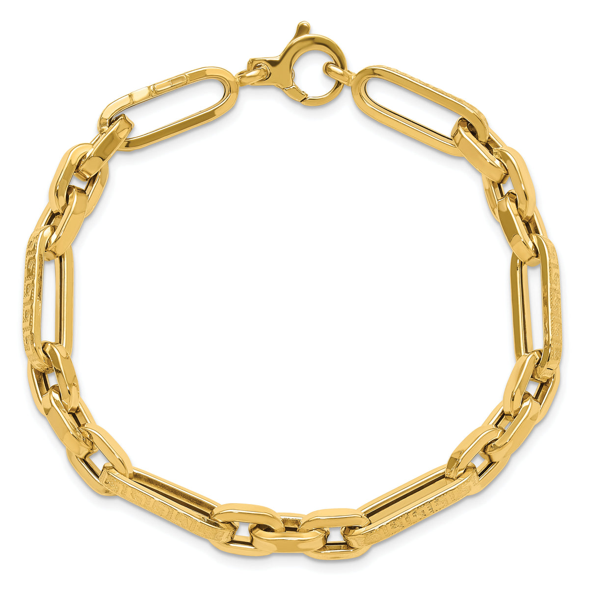 14K Polished and Textured Design Fancy Link Bracelet-GB287-8