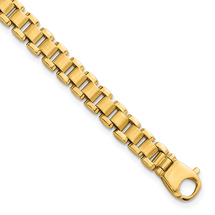 14k Polished and Brushed 8in Fancy Link Bracelet-GB299-8