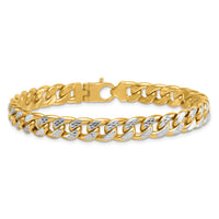 14k w/White Rhodium Pave Flat Curb Chain 8.5mm Men's Bracelet-GB308-8.5