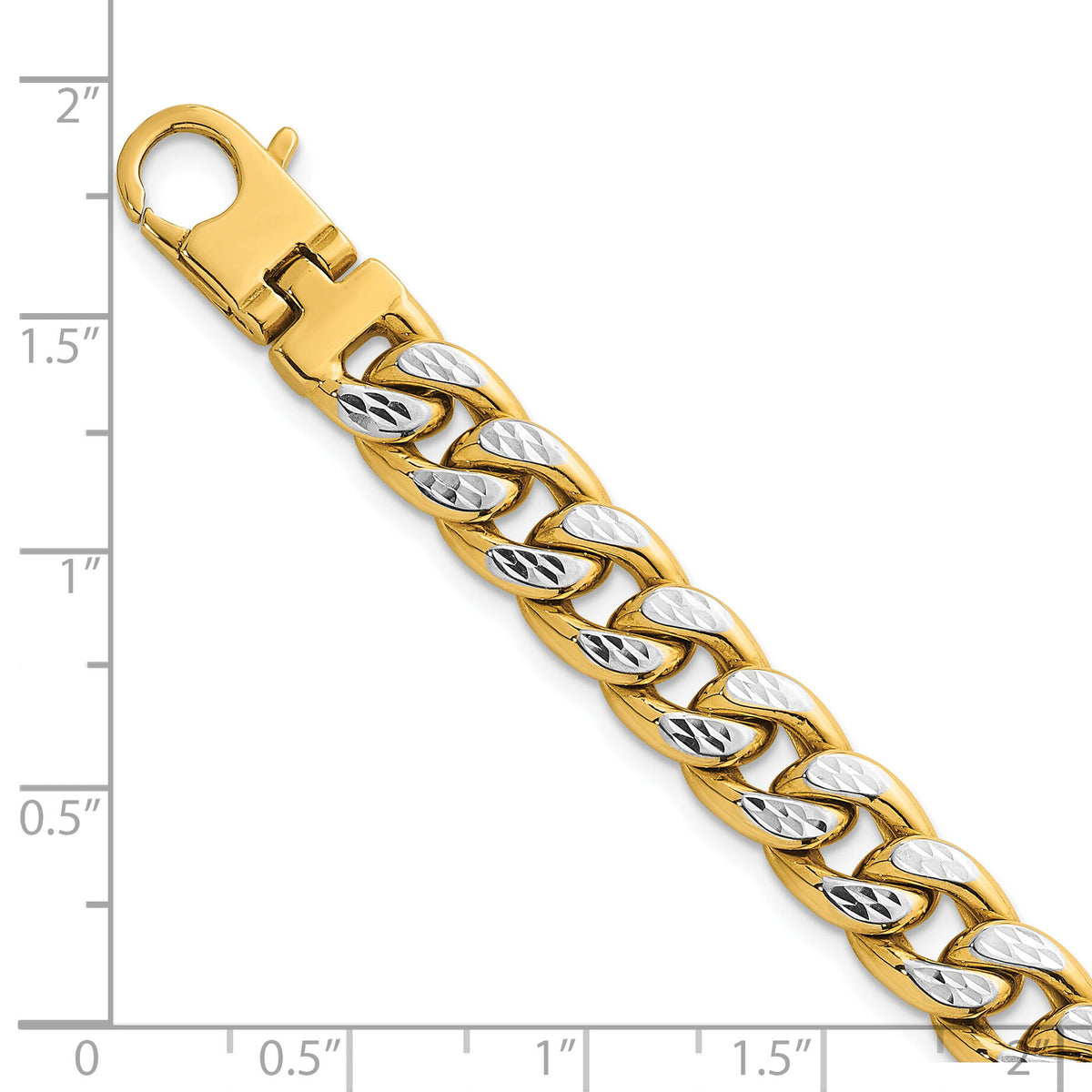 14k w/White Rhodium Pave Flat Curb Chain 8.5mm Men's Bracelet-GB308-8.5