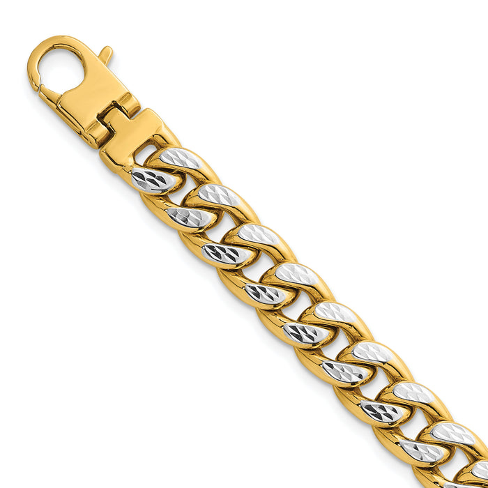14k w/White Rhodium Pave Flat Curb Chain 8.5mm Men's Bracelet-GB308-8.5