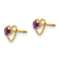 14k Madi K 3mm Genuine Amethyst Birthstone Heart Earrings-GK101