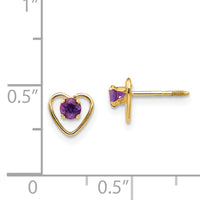 14k Madi K 3mm Genuine Amethyst Birthstone Heart Earrings-GK101