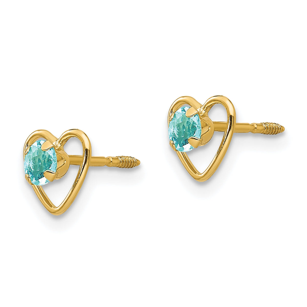 14k Madi K 3mm Genuine Aquamarine Birthstone Heart Earrings-GK102