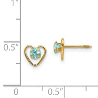14k Madi K 3mm Genuine Aquamarine Birthstone Heart Earrings-GK102