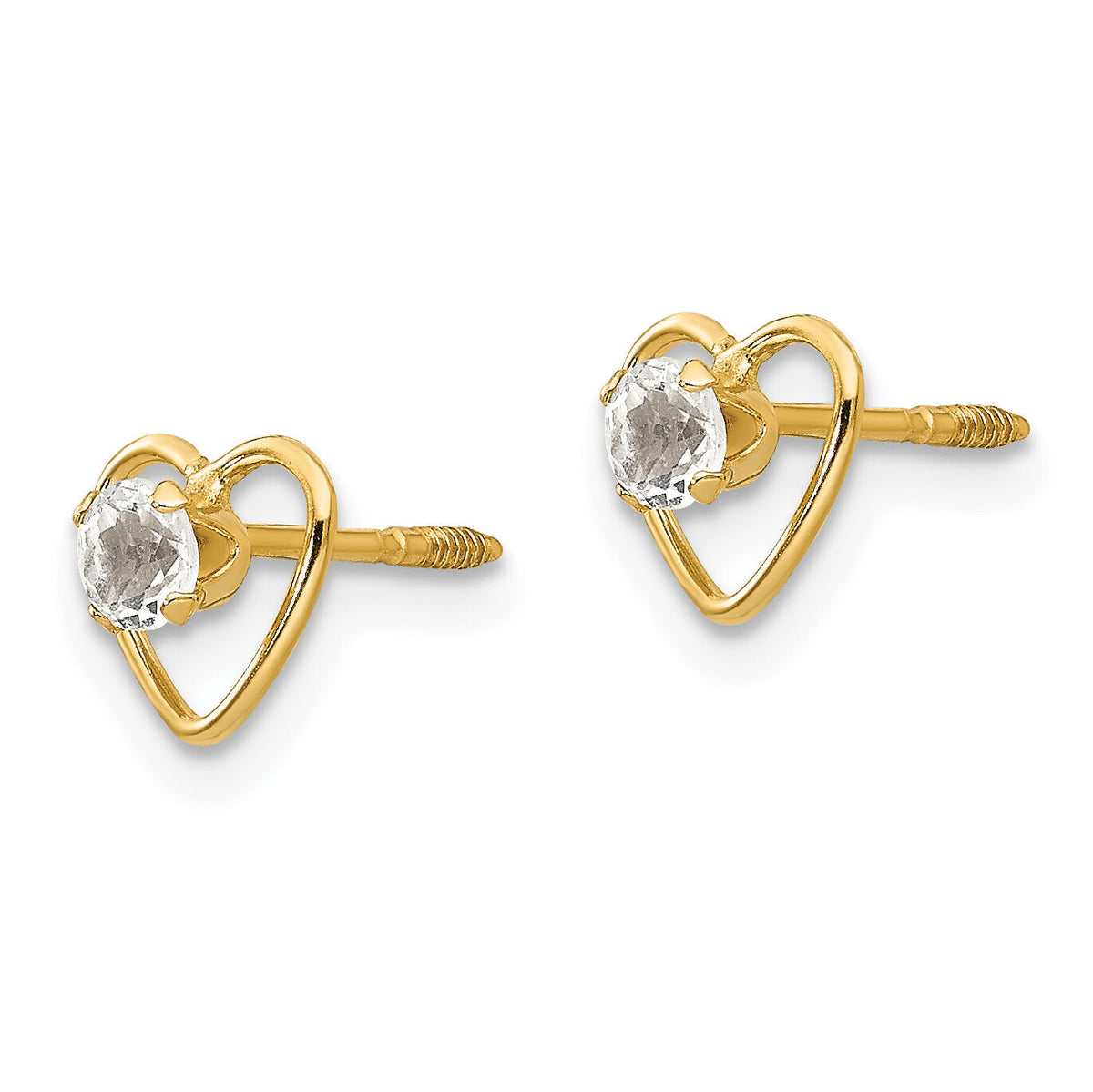 14k Madi K 3mm Genuine White Topaz Birthstone Heart Earrings-GK103