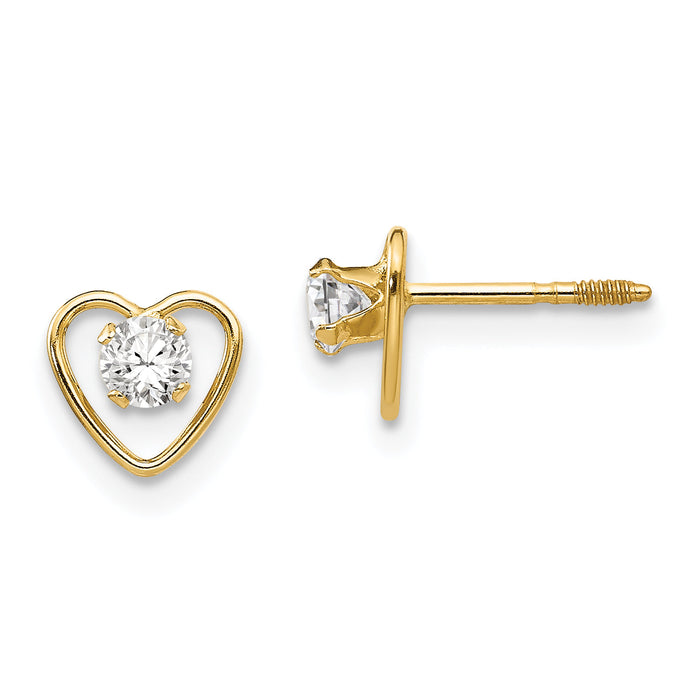 14k Madi K 3mm Genuine White Topaz Birthstone Heart Earrings-GK103
