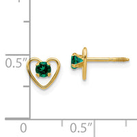 14k Madi K 3mm Created Emerald Birthstone Heart Earrings-GK104