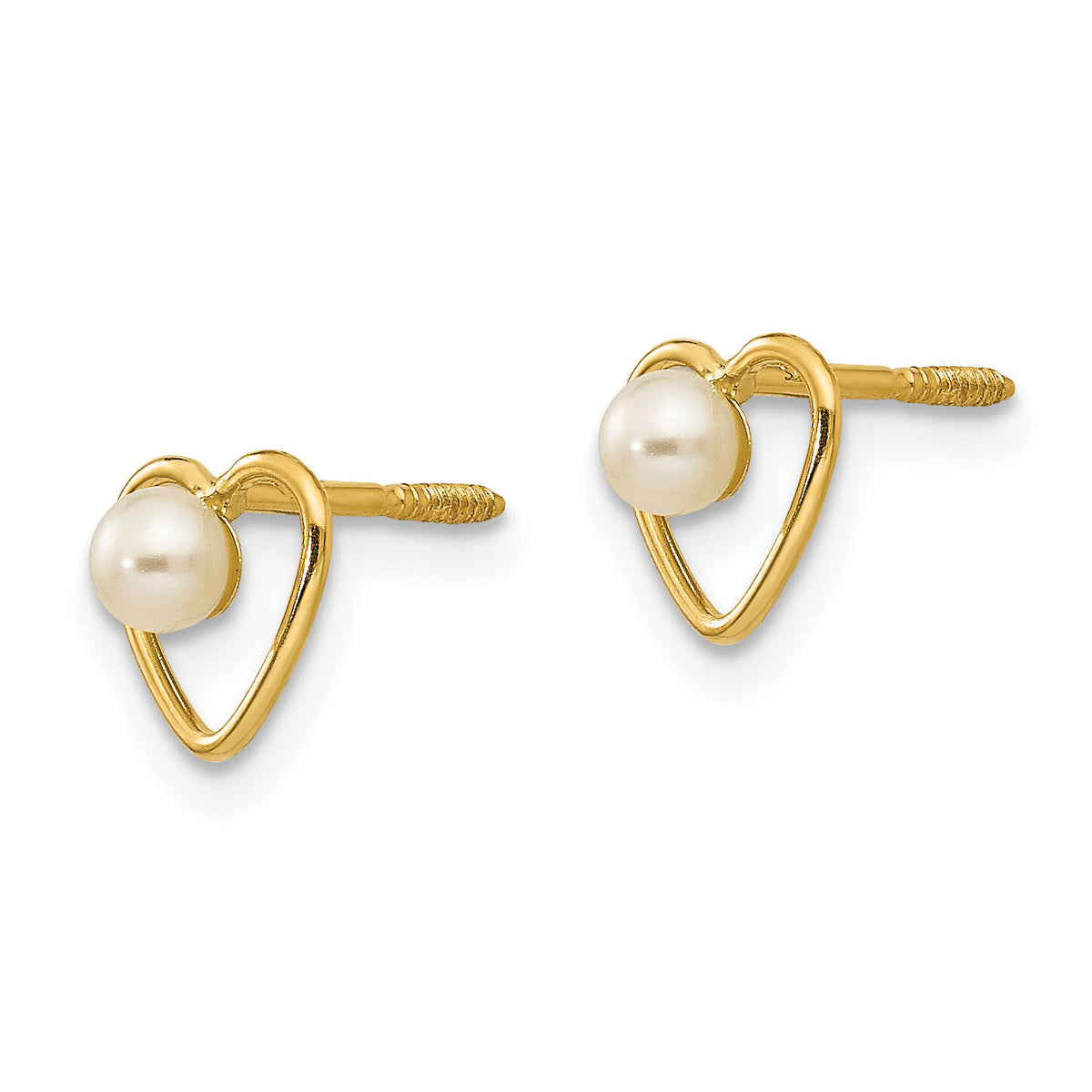 14k Madi K 3mm FW Cultured Pearl Birthstone Heart Earrings-GK105
