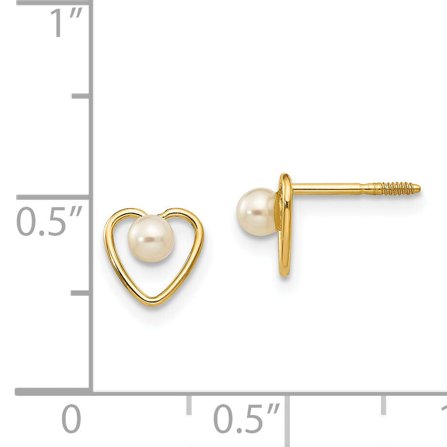 14k Madi K 3mm FW Cultured Pearl Birthstone Heart Earrings-GK105