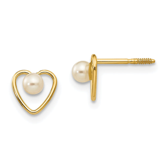 14k Madi K 3mm FW Cultured Pearl Birthstone Heart Earrings-GK105