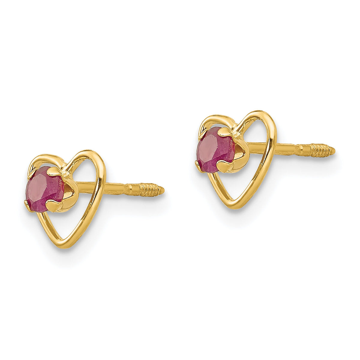 14k Madi K 3mm Created Ruby Birthstone Heart Earrings-GK106