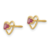 14k Madi K 3mm Created Ruby Birthstone Heart Earrings-GK106