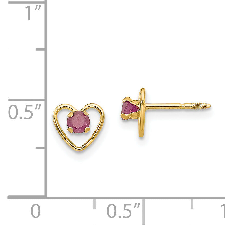 14k Madi K 3mm Created Ruby Birthstone Heart Earrings-GK106