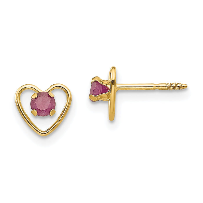 14k Madi K 3mm Created Ruby Birthstone Heart Earrings-GK106