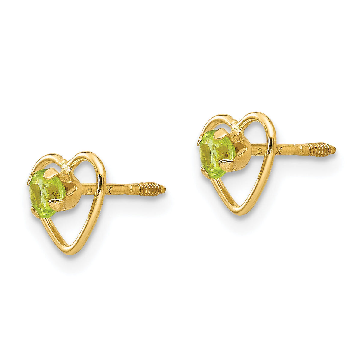 14k Madi K 3mm Genuine Peridot Birthstone Heart Earrings-GK107