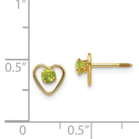 14k Madi K 3mm Genuine Peridot Birthstone Heart Earrings-GK107